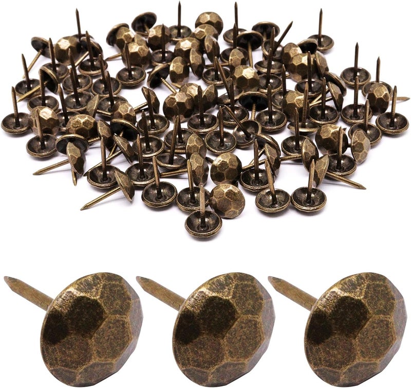 BUXIMN 100pcs Upholstery Tacks, Metal Upholstery Nails for Wood Unique Decorative Nails Thumb Tacks Upholstery Pins Vintage Furniture Tacks Upholstery Nails (11x17mm, Retro Bronze) - Image 1